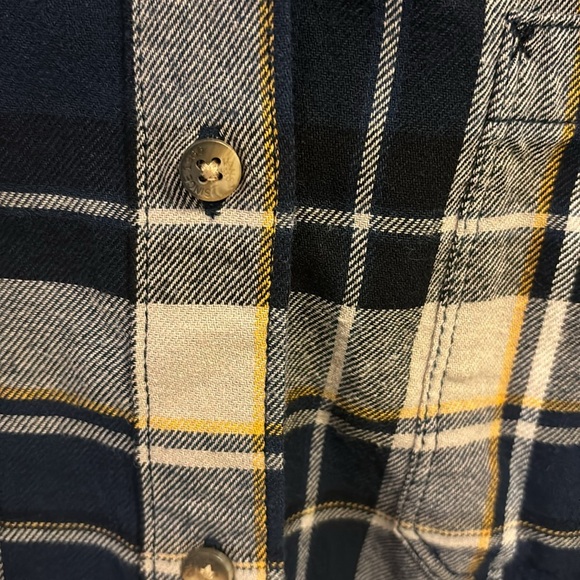 VANS FLANNEL BUTTON DOWN TOP BLUES AND WHITE WITH YELLOW/GOLD STRIPE SIZE LARGE - Picture 3 of 8